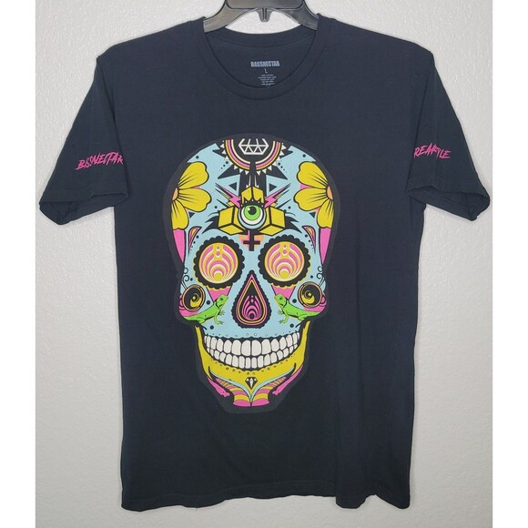 Bassnectar Freakstyle T Shirt Men Large Black Graphic EDM Skull READ - Picture 1 of 10